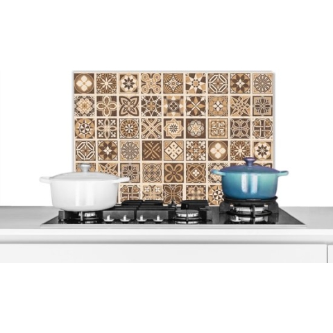 Spatscherm Keuken - Kookplaat Achterwand - Spatwand Fornuis - 60x40 cm - Design - Bloemen - Bruin - Natuur - Vintage - Aluminium - Wanddecoratie - Muurbeschermer - Hittebestendig