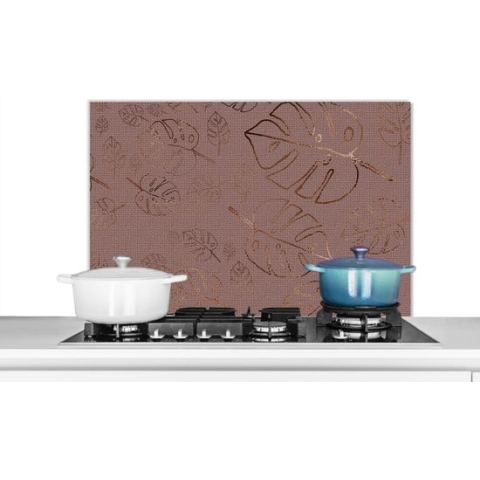 Spatscherm Keuken - Kookplaat Achterwand - Spatwand Fornuis - 90x60 cm - Patronen - Rood - Brons - Luxe - Aluminium - Wanddecoratie - Muurbeschermer - Hittebestendig