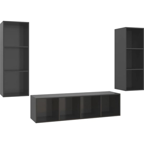 vidaXL-3-delige-Tv-meubelset-spaanplaat-hoogglans-grijs