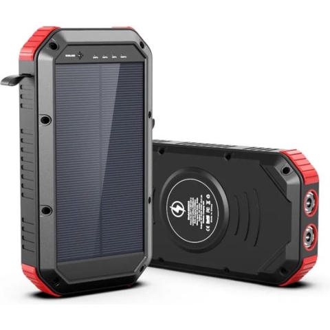 PH Goods® - Outdoor Solar Powerbank 30.000 mAh - 6x USB Oplaadpoorten + Qi Draadloze Lader - Water- en Stofdicht - Stootvast - Snellader - 4 x USB-A + USB-C + Micro USB - Wireless Solar Charger