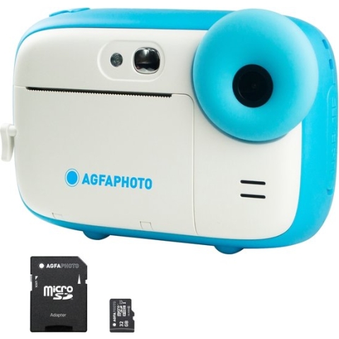 AGFA PHOTO Pack Realikids Instant Cam + 1 carte Micro SD 32GB - Appareil Photo Instantané Enfant, Ecran LCD 2,4', Batterie Lithium, Miroir Selfie et filtre photo - Bleu