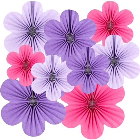 9 stuks papieren waaiers, decoratie, hangslinger, lichtpaars, perzik, bloemen, papieren waaiers, feestdecoratie voor bruiloft, verjaardag, thee-party, tafeldecoratie, klaslokaal, babyshower backdrop slinger