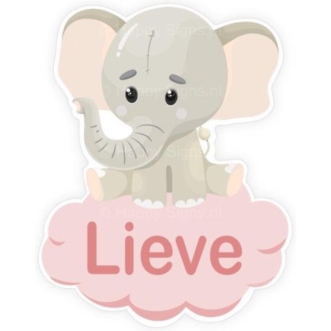 Olifant op Wolk meisje Geboortebord 80 cm