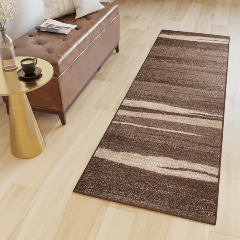 Tapiso Sari Tapijt Loper Bruin Woonkamer Gang Vloerkleed Maat- 90x100