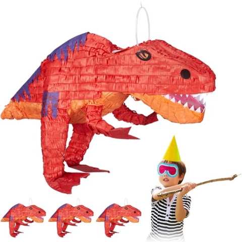 Relaxdays 4 x dino pinata - dinosaurus Piñata - T-Rex - verjaardagspinata - zelf vullen