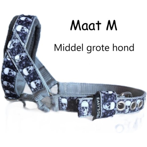 Gentle leader - Licht grijs - Skull - Maat M - Gevoerd - Antitrek hoofdhalster hond - Halster hond - Anti trek hond