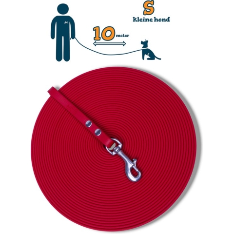 Miqdi lange lijn - BioThane – rood - 10 meter lang – 9mm breed – XS/S – kleine hond – sleeplijn - géén handvat