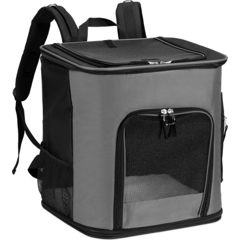 Navaris rugzak hond of kat - Huisdieren draagtas met buikriem - 41 x 34,5 x 43 cm - Belastbaar tot 12 kg - Donkergrijs