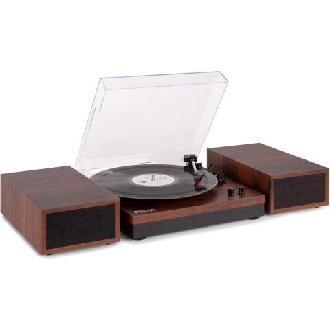 Retro Platenspeler met Bluetooth en Speakers - Fenton RP165D - Incl. Naald - Donkerbruin Hout