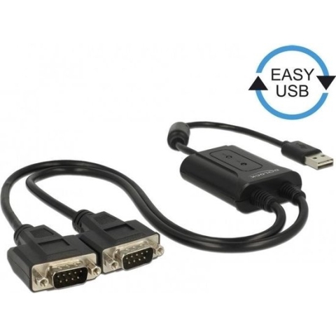Easy-USB-A (m) naar 2x 9-pins SUB-D met moeren (m) seriële RS232 adapter / ASIX chip - 0,60 meter