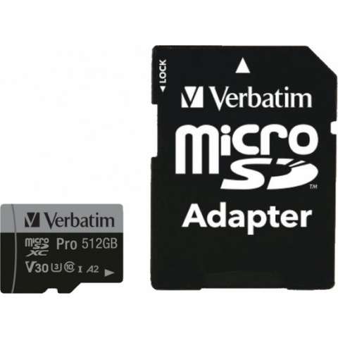 verbatim 512 GB microSDXC-geheugenkaart met SD-kaartadapter, U3, UHS-I