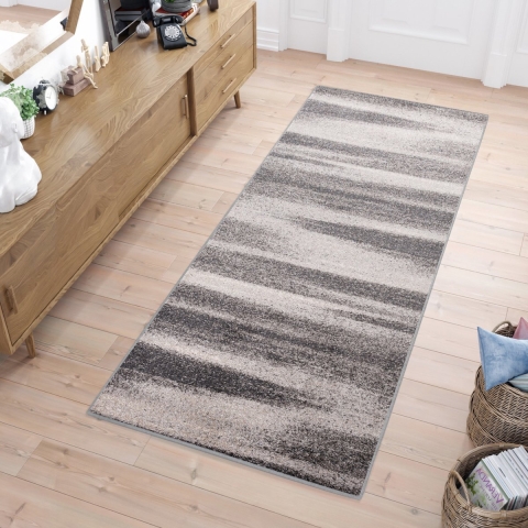 Tapiso Sari Tapijt Loper Grijs Gestreept Woonkamer Hal Slaapkamer Maat- 120x550