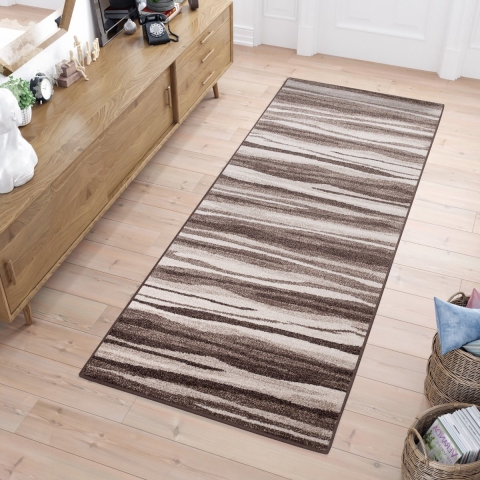 Tapiso Sari Tapijt Loper Bruin Gestreept Modern Woonkamer Hal Slaapkamer Maat- 80x850