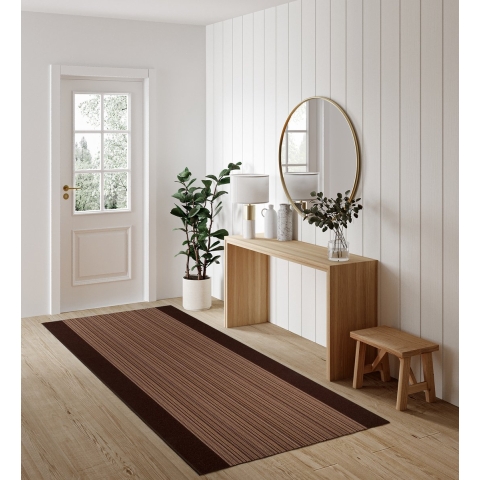 Tapiso Antislip Rubber Mat Bruin Donker Lijnen Modern Rubbermat Tapijt Maat- 80x700
