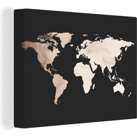 Wanddecoratie Wereldkaart - Zwart - Wit - Canvas - 120x90 cm