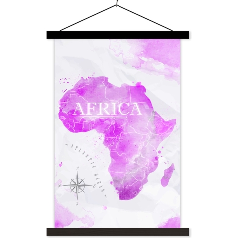 Posterhanger incl. Poster - Schoolplaat - Wereldkaart - Roze - Afrika - 120x180 cm - Zwarte latten