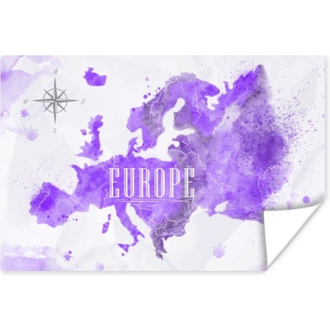 Poster Europa - Wereldkaart - Verf - 180x120 cm XXL