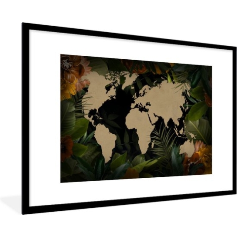 Fotolijst incl. Poster - Wereldkaart - Planten - Bladeren - 90x60 cm - Posterlijst
