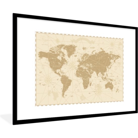 Fotolijst incl. Poster - Wereldkaart - Vintage - Retro - 90x60 cm - Posterlijst