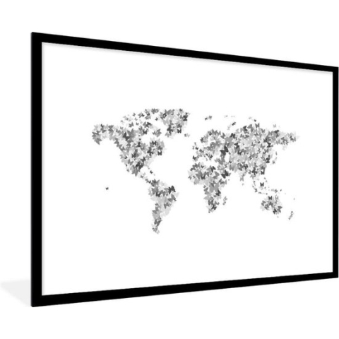 Fotolijst incl. Poster - Wereldkaart - Kleuren - Vlinders - Kinderen - Jongens - Meisjes - 90x60 cm - Posterlijst
