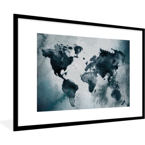 Fotolijst incl. Poster - Wereldkaart - Abstract - Waterverf - 90x60 cm - Posterlijst