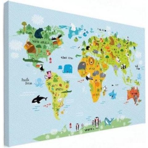Wereldkaart Voor Kinderen - Canvas 100x50