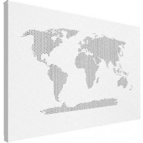 Wereldkaart Kruisjespatroon Zwart - Canvas 80x60