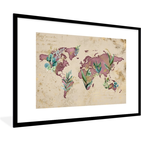 Fotolijst incl. Poster - Wereldkaart - Papyrus - Retro - 120x80 cm - Posterlijst