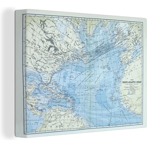 Canvas Wereldkaart - 120x90 - Wanddecoratie Klassieke wereldkaart Noordelijke Atlantische oceaan