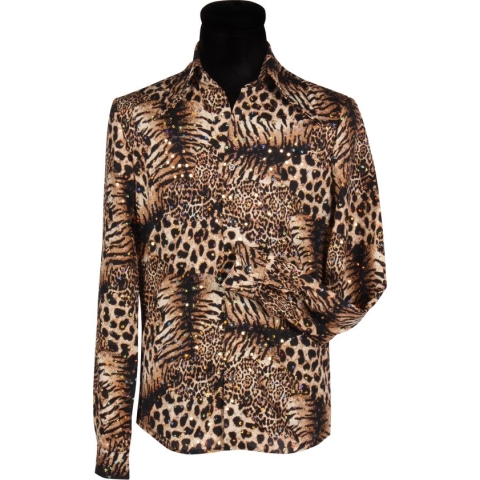 Blouse Tigerking - Heren Blouse - Extreem Fout - Met Pailletten - Jaren 80/90 - Bruin - Maat XL