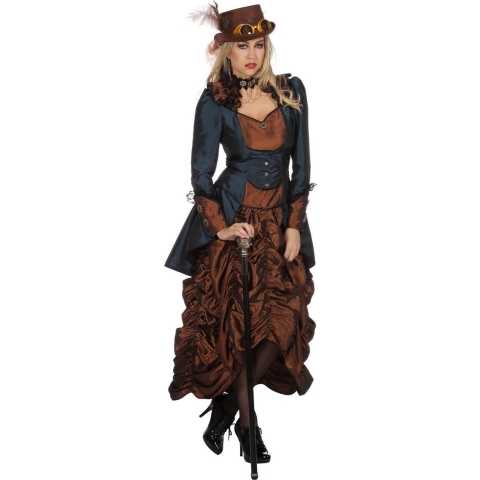 Wilbers & Wilbers - Steampunk Kostuum - Steampunk Sally Wild Wild West - Vrouw - Blauw, Bruin - Maat 44 - Carnavalskleding - Verkleedkleding