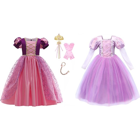 Het Betere Merk - 2 x Luxe prinsessenjurk meisje - maat 104/110 (110) - Verkleedkleren meisje - Haarband met haarvlecht - Toverstaf - Kroon - Tiara - Roze - Verjaardag meisje - Carnavalskleding - Verjaardag meisje - Kleed