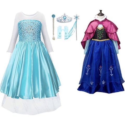 Het Betere Merk - 6-pack - Prinsessenjurk meisje - 2 x Blauwe jurk - Carnavalskleding kinderen - Prinsessen Verkleedkleding - 98/104 (110) - Cadeau meisje - Prinsessen speelgoed - Verjaardag meisje - Kleed