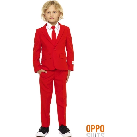 OppoSuits Red Devil - Jongens Pak - Casual Effen Gekleurd - Rood - Maat EU 122/128