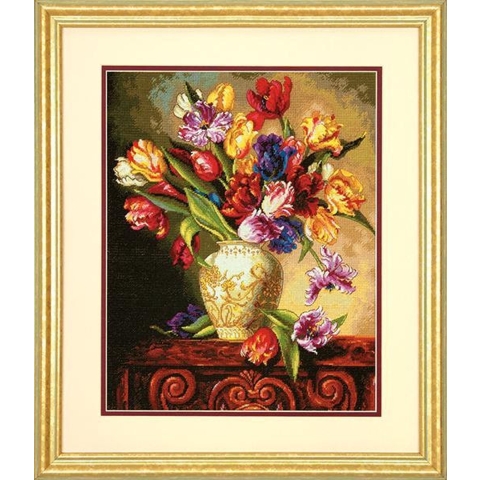 Borduurpakket vaas met tulpen van dimensions gold collection
