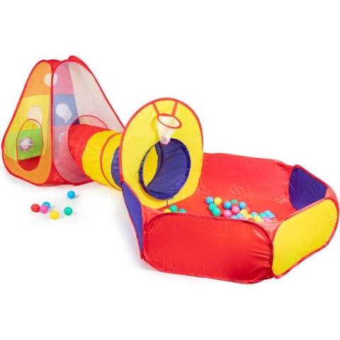 Speeltent 300x120x100 cm - met kruiptunnel en ballenbak - inc 100 ballen