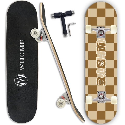 Pro Skateboards compleet voor grote kinderen en beginners - 31"x8" Double Kick Concave standaard skateboard voor de meesten en jongeren, 8-laags Alpine esdoorndek ABEC-9 lagers inclusief T-tool (Schaak)