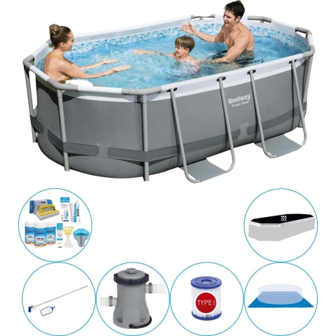 Power Steel Ovaal 305x200x84 cm - Zwembad Combinatie Set