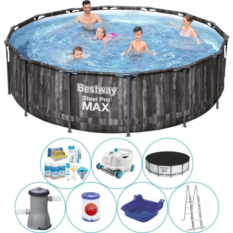 Steel Pro MAX Wood 427x107 cm - Zwembad Combinatie Pakket