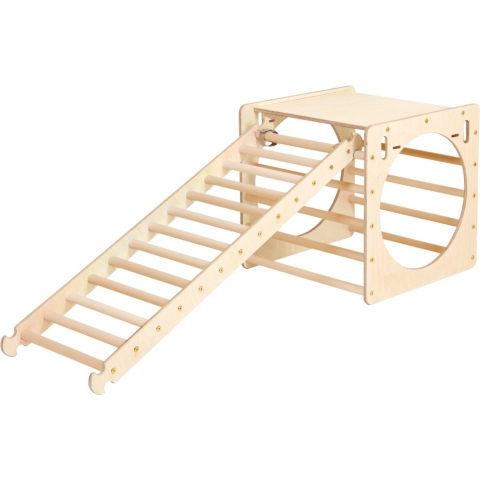 KateHaa Houten Activiteiten Kubus met Ladder Naturel - Klimrek - Houten Montessori Speelgoed