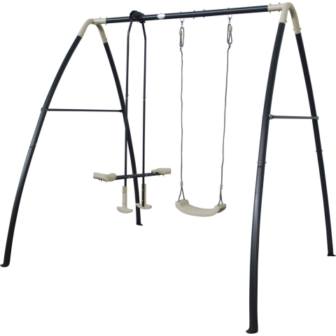AXI Triple Metalen Schommel in Antraciet/Créme - Vrijstaande Schommelset met kunststof Schommelzitjes voor 3 kinderen met enkele en duo-schommel - Schommelset voor kinderen