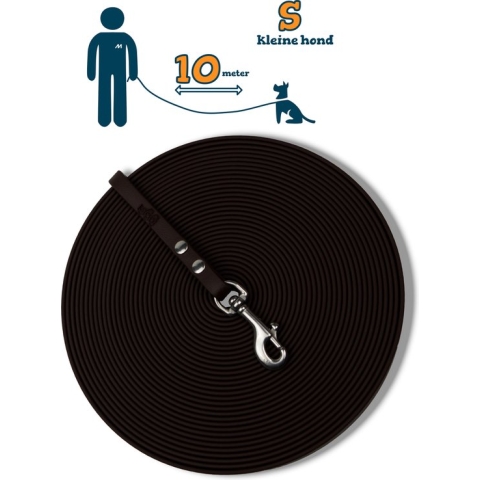 Miqdi lange lijn - BioThane – donkerbruin - 10 meter lang – 9mm breed – XS/S – kleine hond – sleeplijn - géén handvat