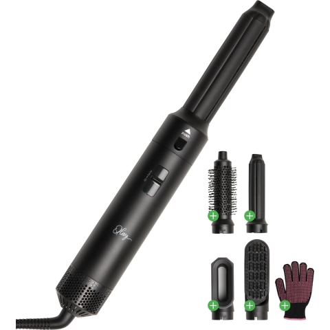 QLAY Airstyler 5 in 1 set zwart - Airstyler krultang 5 in 1 multi styler - Föhnborstel - Krulborstel - Kort & Lang Haar - Hairwrap - Multistyler - Heteluchtborstel - Hairstyler - Haarstyler - new edition