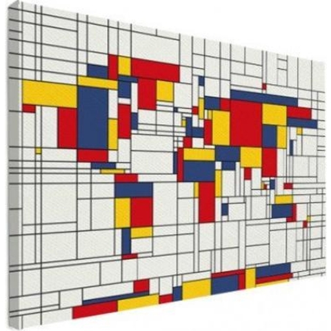 Wereldkaart Mondriaan - Canvas 100x50