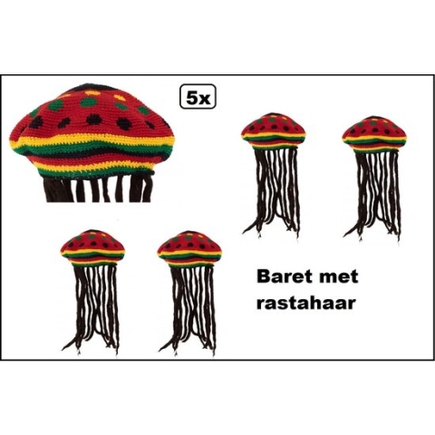 5x Baret met rastahaar - Bob Marley - Festival thema feest carnaval optocht fun happy funk