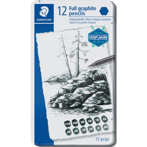 Staedtler Potlood Mars Lumograph 12 stuks: 6B-5B-4B-3B-2B-B-HB-F-H-2H-3H-4H 5 stuks