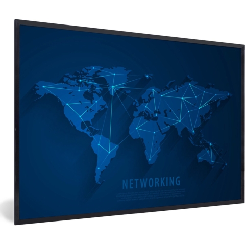Fotolijst incl. Poster - Wereldkaart - Simpel - Blauw - 120x80 cm - Posterlijst