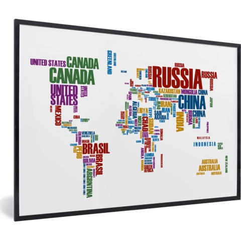 Fotolijst incl. Poster - Wereldkaart - Letters - Kleuren - Kids - Jongetjes - Meiden - 120x80 cm - Posterlijst