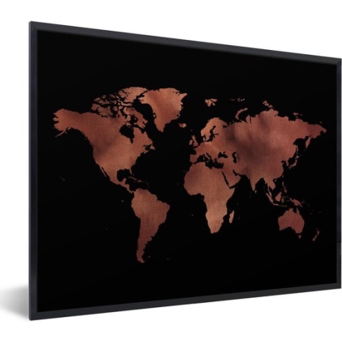 Fotolijst incl. Poster - Wereldkaart - Rood - Zwart - 80x60 cm - Posterlijst