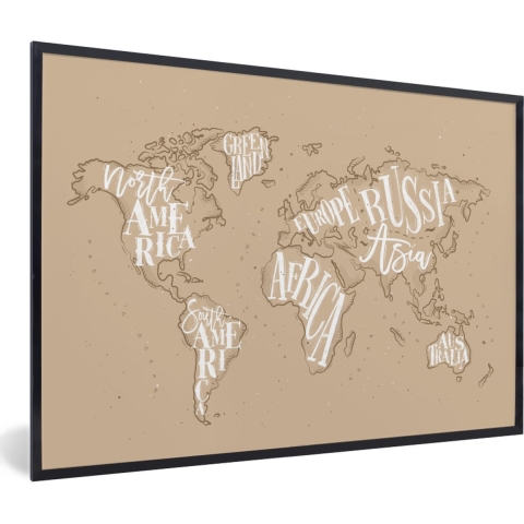 Fotolijst incl. Poster - Wereldkaart - Letters - Wit - 120x80 cm - Posterlijst